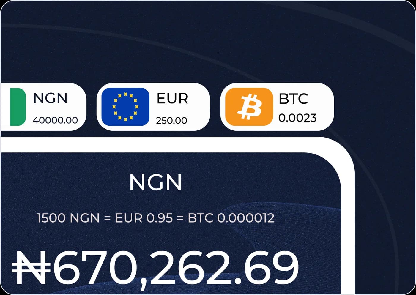 Multi-currency business balances for NGN, EUR, and BTC